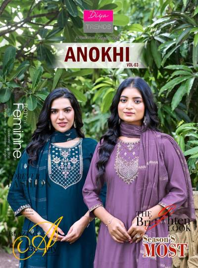 ANOKHI VOL 3 BY DIYA TRENDZ DESIGNER ROMAN SILK SALWAR SUIT WHOLESALER IN INDIA